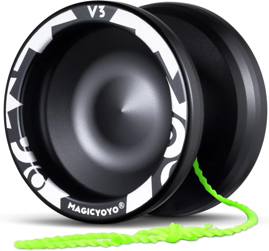 Black MAGICYOYO V3 aluminum yo-yo with green string